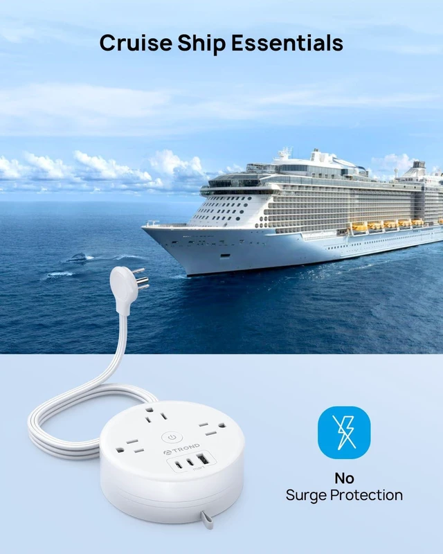 Alt view image 5 of 7 - Flat Plug Power Strip, Extension Cord 10FT Partially-Retractable Power Strip with 3 AC Outlets 3 USB Ports (2 USB C), Cruise Ship Essentials, Desktop Charging Station for Home, Hotel, Dorm