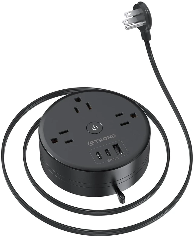 Main image of Power Strip Flat Plug, Extension Cord 10FT Semi-Retractable Power Strip with 3 AC Outlets 3 USB Ports (2 USB C), Ultra Thin Flat Plug, Cruise Ship Essentials, for Home, Hotel, Office