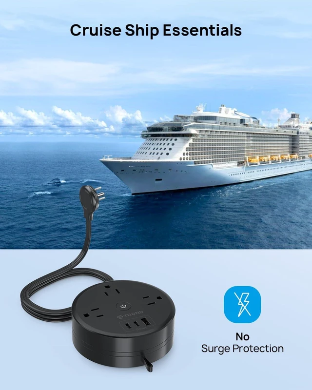 Alt view image 5 of 7 - Power Strip Flat Plug, Extension Cord 10FT Semi-Retractable Power Strip with 3 AC Outlets 3 USB Ports (2 USB C), Ultra Thin Flat Plug, Cruise Ship Essentials, for Home, Hotel, Office