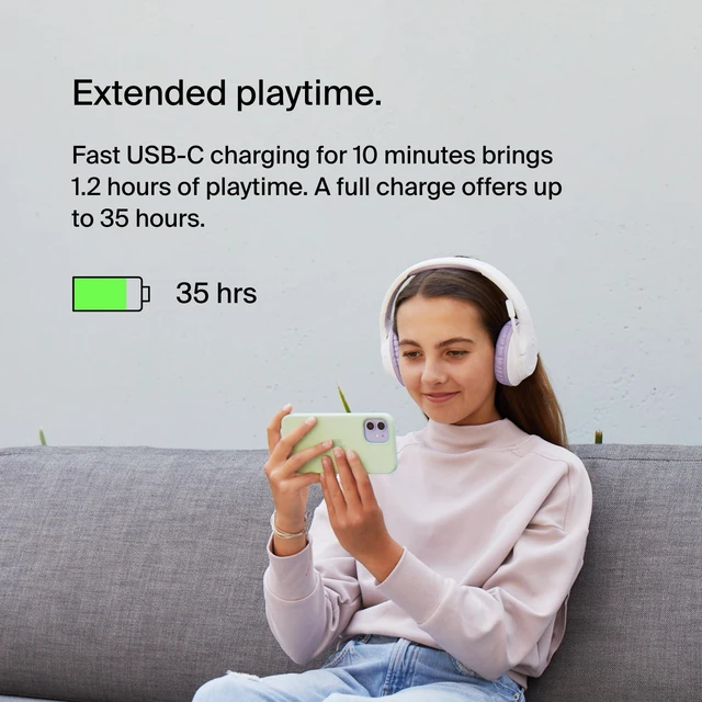 Alt view image 3 of 7 - SoundForm Inspire Bluetooth Kids Headphones, 35H Battery Life Over-ear wireless headset, built-in mic, 85dB safe volume limit, online learning, travel, iPad, iPhone, Galaxy