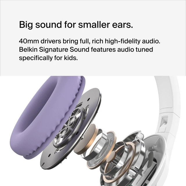 Alt view image 5 of 7 - SoundForm Inspire Bluetooth Kids Headphones, 35H Battery Life Over-ear wireless headset, built-in mic, 85dB safe volume limit, online learning, travel, iPad, iPhone, Galaxy