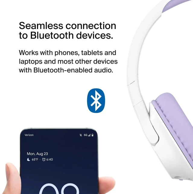 Alt view image 7 of 7 - SoundForm Inspire Bluetooth Kids Headphones, 35H Battery Life Over-ear wireless headset, built-in mic, 85dB safe volume limit, online learning, travel, iPad, iPhone, Galaxy