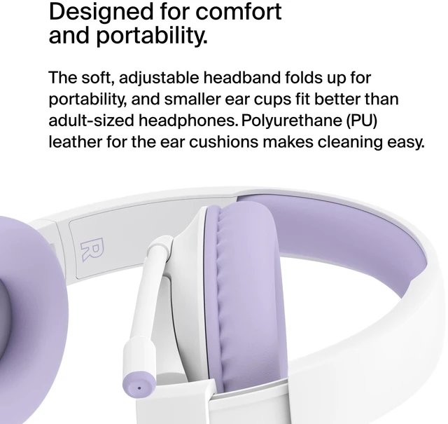 Alt view image 6 of 7 - SoundForm Inspire Bluetooth Kids Headphones, 35H Battery Life Over-ear wireless headset, built-in mic, 85dB safe volume limit, online learning, travel, iPad, iPhone, Galaxy
