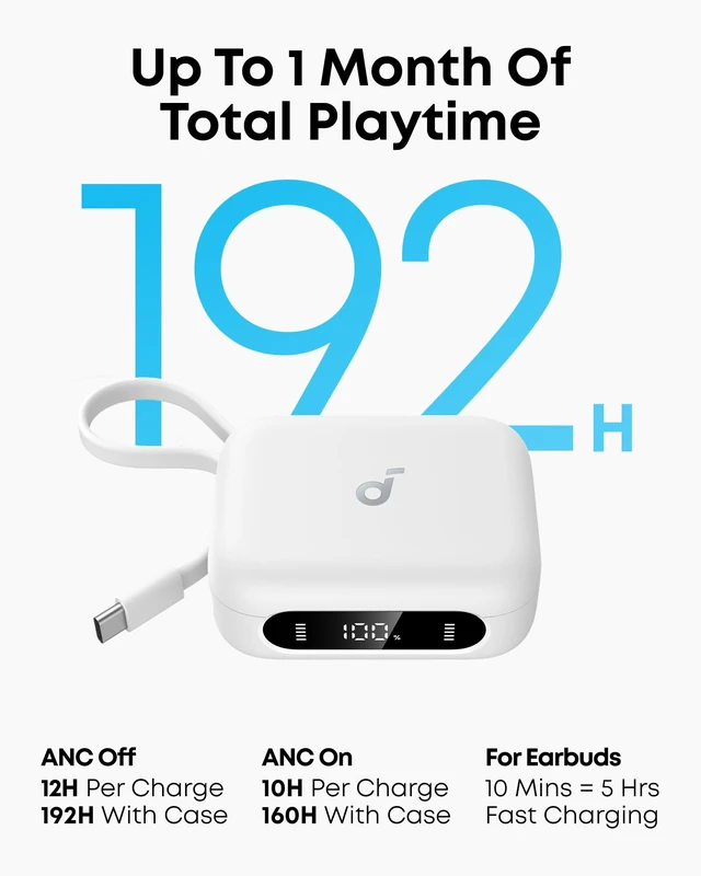 Alt view image 3 of 7 - P41i by Anker Adaptive Noise Cancelling Earbuds with Portable Charging, Built-in Lightning Adapter, 192H with Case, 6-Mic AI Clear Calls, IPX5 Wireless Bluetooth Earbuds