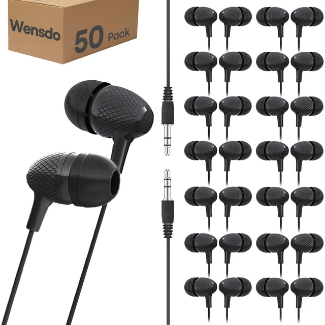 Main image of Bulk Earbuds Headphones 50 Pack for Classroom Kids, Wholesale Durable Earphones Perfect for K12 Schools Students Kindergarten Children Gift and Adult (HY400 Black)