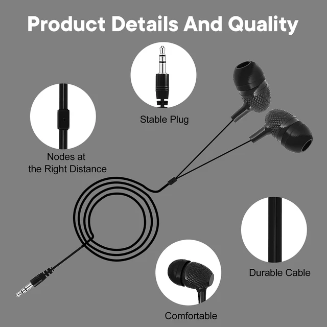 Alt view image 3 of 7 - Bulk Earbuds Headphones 50 Pack for Classroom Kids, Wholesale Durable Earphones Perfect for K12 Schools Students Kindergarten Children Gift and Adult (HY400 Black)