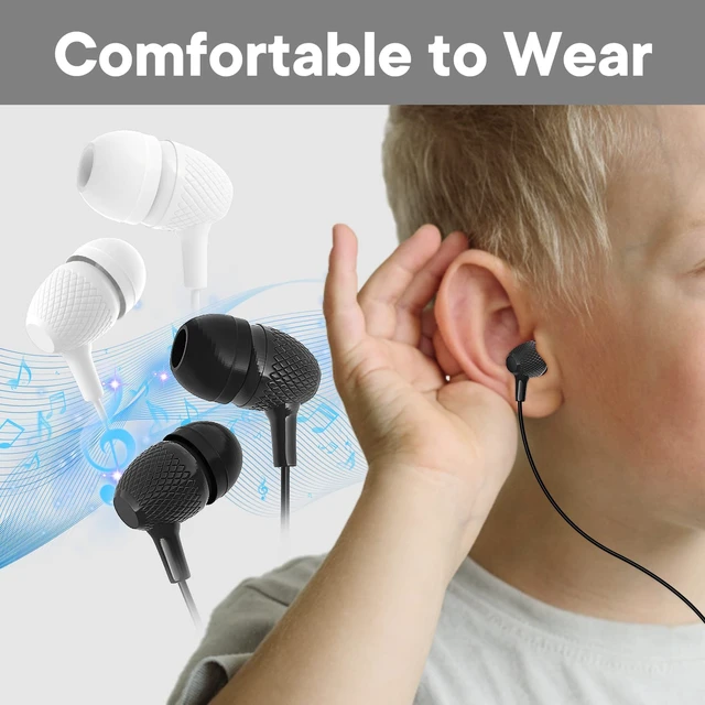 Alt view image 4 of 7 - Bulk Earbuds Headphones 50 Pack for Classroom Kids, Wholesale Durable Earphones Perfect for K12 Schools Students Kindergarten Children Gift and Adult (HY400 Black)