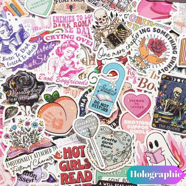 Alt view image 3 of 6 - 150 PCS Romance Book Stickers for Kindle, Holographic Bookish Sticker Pack Reading Glitter Vinyl Decals for Laptop Ebook Readers Water Bottles Journal Scrapbook Waterproof (Pack of 2)