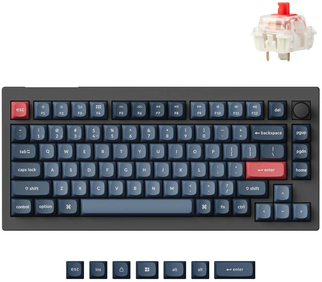 Main image of V1 Max QMK Wireless Mechanical Keyboard, 75% Layout Custom Knob 2.4 GHz/Bluetooth 5.1/USB-C Wired, Hot-Swappable, Double-Shot PBT Keycaps, Gasket Mount, South-Facing RGB, Mac/Windows/Linux