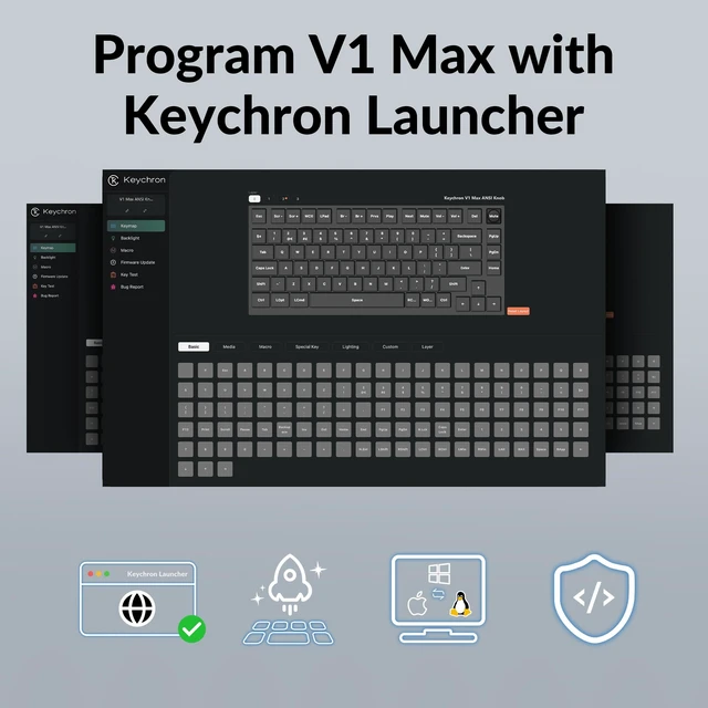 Alt view image 4 of 7 - V1 Max QMK Wireless Mechanical Keyboard, 75% Layout Custom Knob 2.4 GHz/Bluetooth 5.1/USB-C Wired, Hot-Swappable, Double-Shot PBT Keycaps, Gasket Mount, South-Facing RGB, Mac/Windows/Linux