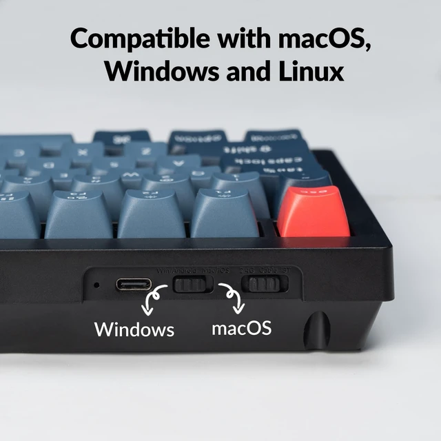 Alt view image 5 of 7 - V1 Max QMK Wireless Mechanical Keyboard, 75% Layout Custom Knob 2.4 GHz/Bluetooth 5.1/USB-C Wired, Hot-Swappable, Double-Shot PBT Keycaps, Gasket Mount, South-Facing RGB, Mac/Windows/Linux