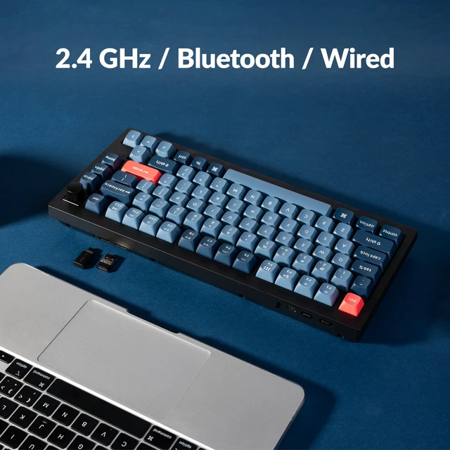 Alt view image 6 of 7 - V1 Max QMK Wireless Mechanical Keyboard, 75% Layout Custom Knob 2.4 GHz/Bluetooth 5.1/USB-C Wired, Hot-Swappable, Double-Shot PBT Keycaps, Gasket Mount, South-Facing RGB, Mac/Windows/Linux