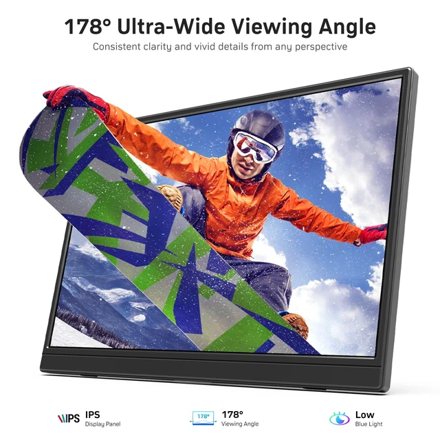 Alt view image 4 of 7 - 14 Inch Portable Monitor FHD 1200P, Ultra-Slim USB-C HDMI Plug & Play External Display, 100% sRGB Dual Speakers, Travel Laptop Monitor with Stand for PC Phone Xbox PS4/5