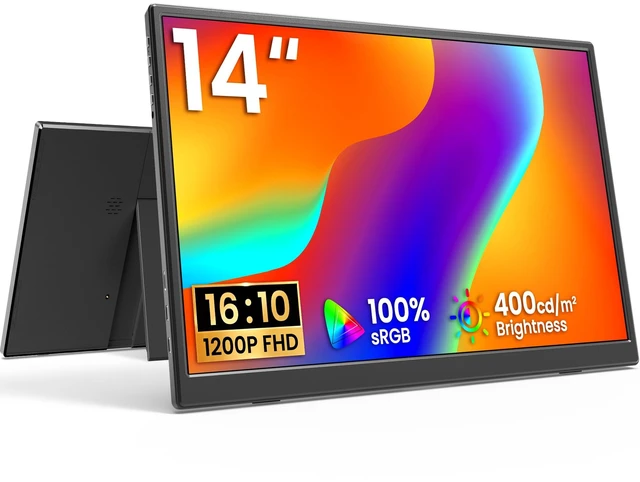 Main image of 14 Inch Portable Monitor FHD 1200P, Ultra-Slim USB-C HDMI Plug & Play External Display, 100% sRGB Dual Speakers, Travel Laptop Monitor with Stand for PC Phone Xbox PS4/5