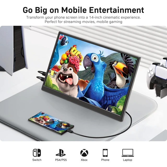 Alt view image 6 of 7 - 14 Inch Portable Monitor FHD 1200P, Ultra-Slim USB-C HDMI Plug & Play External Display, 100% sRGB Dual Speakers, Travel Laptop Monitor with Stand for PC Phone Xbox PS4/5