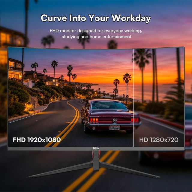 Alt view image 2 of 7 - 27 Inch Curved Monitor FHD 1080P 100Hz, VA Panel, 1800R, 4000:1 99% sRGB, HDR10, FreeSync, HDMI, DisplayPort, VESA 100x100mm Monitor for Office Study Home Business