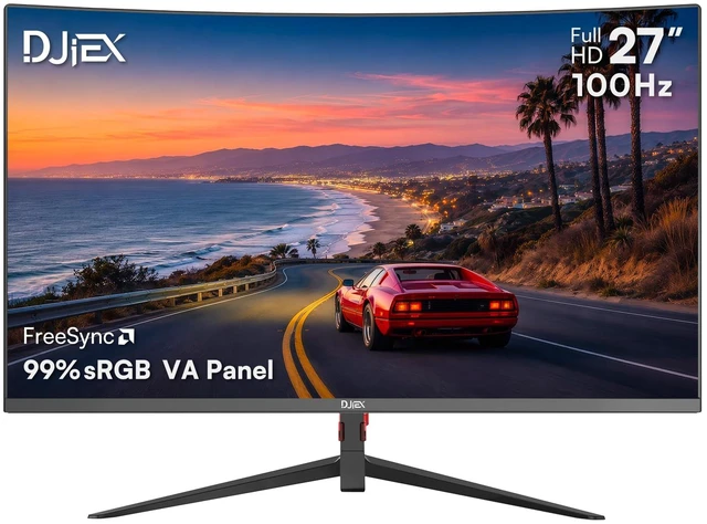 Main image of 27 Inch Curved Monitor FHD 1080P 100Hz, VA Panel, 1800R, 4000:1 99% sRGB, HDR10, FreeSync, HDMI, DisplayPort, VESA 100x100mm Monitor for Office Study Home Business