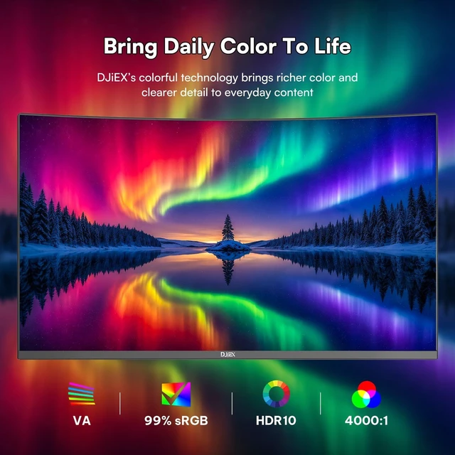 Alt view image 3 of 7 - 27 Inch Curved Monitor FHD 1080P 100Hz, VA Panel, 1800R, 4000:1 99% sRGB, HDR10, FreeSync, HDMI, DisplayPort, VESA 100x100mm Monitor for Office Study Home Business
