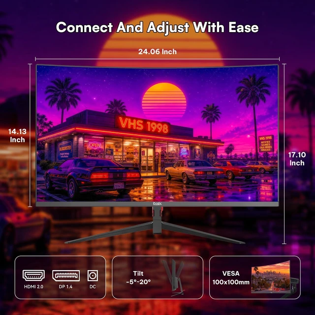 Alt view image 7 of 7 - 27 Inch Curved Monitor FHD 1080P 100Hz, VA Panel, 1800R, 4000:1 99% sRGB, HDR10, FreeSync, HDMI, DisplayPort, VESA 100x100mm Monitor for Office Study Home Business