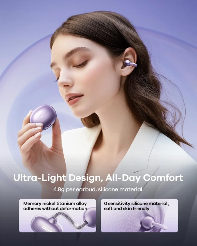 Alt view image 2 of 7 - Ultra Open Ear Earbuds X6, Clip-On Headphone with Directional Sound, Ultra-Light Comfort Fit, Bluetooth 5.4 Wireless Earbuds, 26H Playtime, Spatial Sound, for Running, Workout& Daily Use(Purple)
