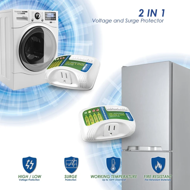 Alt view image 6 of 7 - Two Electronic Voltage & Surge Protector Combo - Protect your Refrigerator and Washing Machine Against High and Low Voltage, Brownouts and Spikes