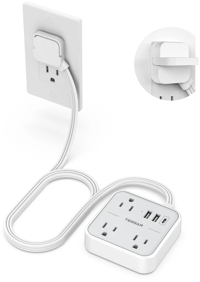 Main image of Travel Power Strip with Ultra Thin Flat Ring Plug Extension Cord 5FT 1 USB C and 2 USB A Ports, Non Surge Protector Flat Plug Wall Charger with 3 Outlets for Office, Alaska Cruise Essentials