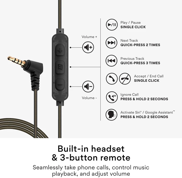 Alt view image 5 of 7 - M6 Sport Wired Earbuds, in Ear Headphones, 3-Button Remote, Sweatproof Earphones for Running/Gym/Workouts with Memory Wire Earhooks, Headset Microphone, 3.5mm Jack Plug (Black)