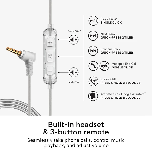 Alt view image 5 of 7 - M6 Sport Wired Earbuds, in Ear Headphones, 3-Button Remote, Sweatproof Earphones for Running/Gym/Workouts with Memory Wire Earhooks, Headset Microphone, 3.5mm Jack Plug (Clear)