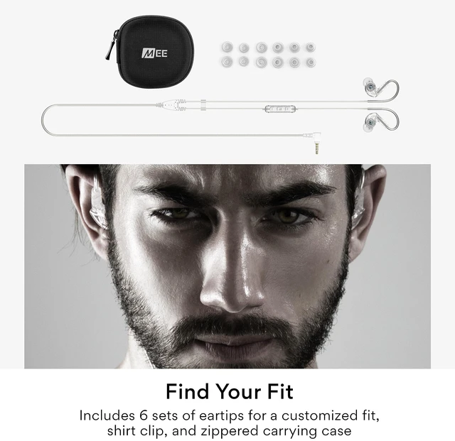 Alt view image 6 of 7 - M6 Sport Wired Earbuds, in Ear Headphones, 3-Button Remote, Sweatproof Earphones for Running/Gym/Workouts with Memory Wire Earhooks, Headset Microphone, 3.5mm Jack Plug (Clear)