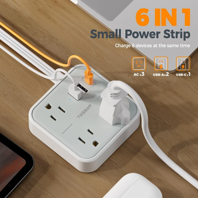 Alt view image 4 of 7 - Travel Power Strip with Ultra Thin Flat Ring Plug Extension Cord 5FT 1 USB C and 2 USB A Ports, Non Surge Protector Flat Plug Wall Charger with 3 Outlets for Office, Alaska Cruise Essentials