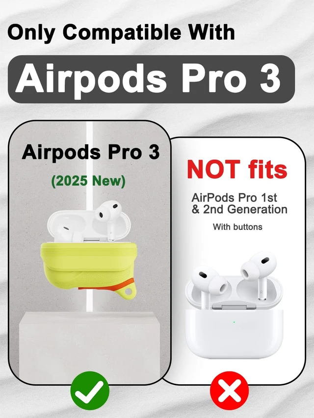 Alt view image 2 of 6 - for AirPods Pro 3 Case Silicone - Waterproof, Shockproof, Drop Protection Textured Design, Wireless Charging Supported, One-Piece Folding Design with Carabiner for Apple AirPods Pro 3rd Gen - Yellow