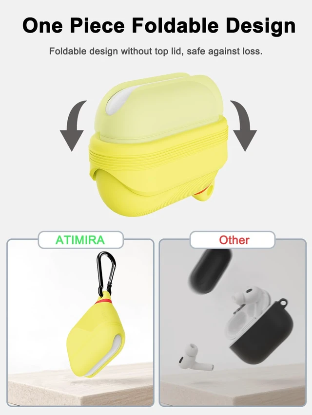 Alt view image 3 of 6 - for AirPods Pro 3 Case Silicone - Waterproof, Shockproof, Drop Protection Textured Design, Wireless Charging Supported, One-Piece Folding Design with Carabiner for Apple AirPods Pro 3rd Gen - Yellow