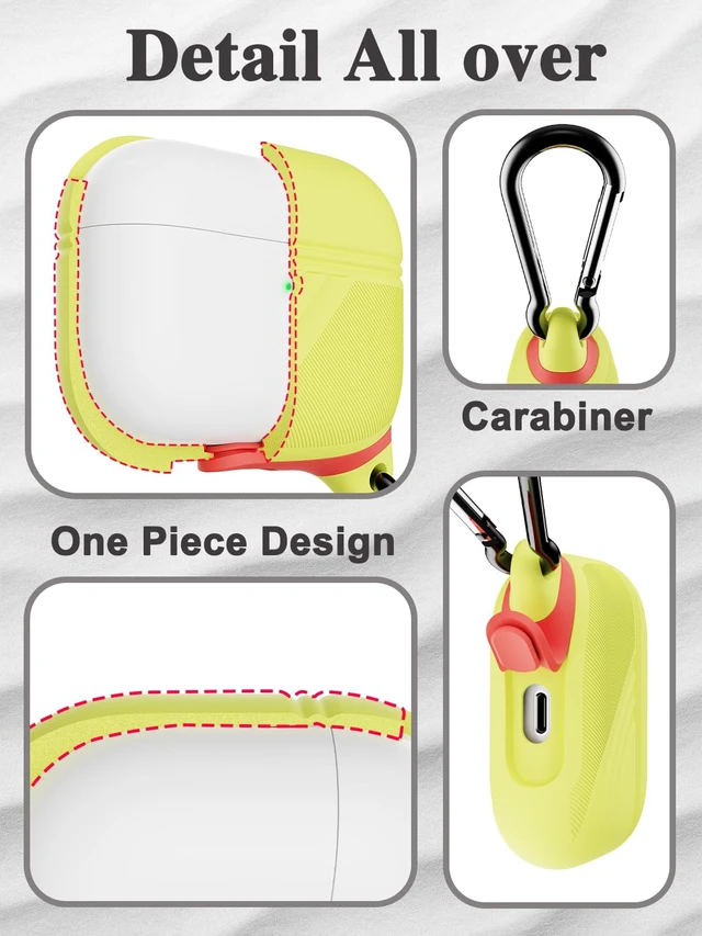 Alt view image 4 of 6 - for AirPods Pro 3 Case Silicone - Waterproof, Shockproof, Drop Protection Textured Design, Wireless Charging Supported, One-Piece Folding Design with Carabiner for Apple AirPods Pro 3rd Gen - Yellow