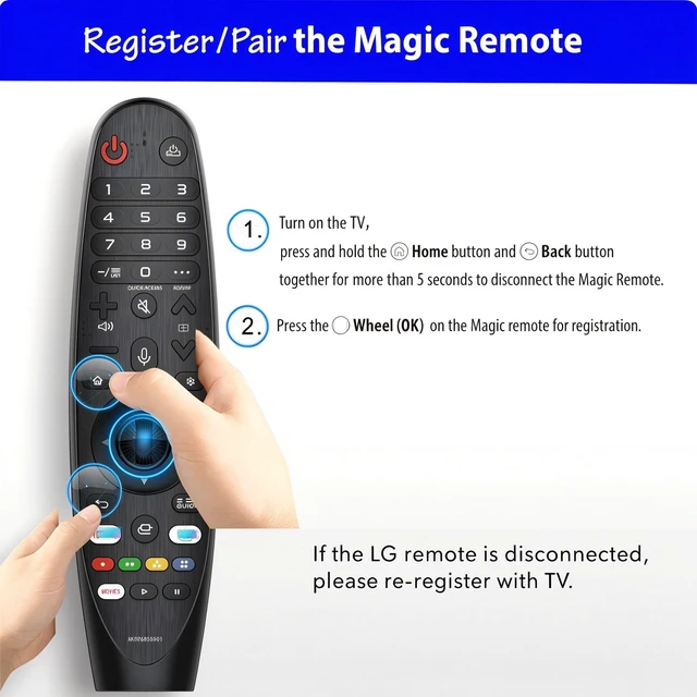 Alt view image 7 of 7 - Replacement for LG Remote Control for Smart TV, Magic Remote, Pointer, Voice, Bluetooth, Universal for LG TV 2017,2018 2018,2020, AKB75855501, MR650A, MR18GA, M19GGA, M20GA