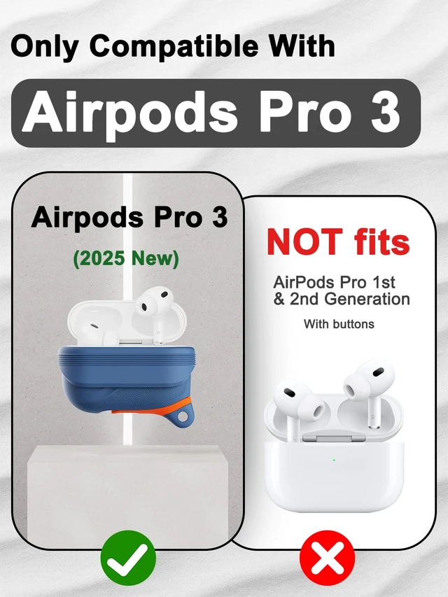 Alt view image 2 of 6 - for AirPods Pro 3 Case Silicone - Waterproof, Shockproof, Drop Protection Textured Design, Wireless Charging Supported, One-Piece Folding Design with Carabiner for Apple AirPods Pro 3rd Gen - Blue