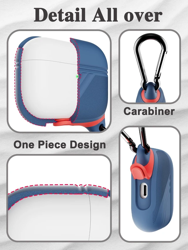 Alt view image 4 of 6 - for AirPods Pro 3 Case Silicone - Waterproof, Shockproof, Drop Protection Textured Design, Wireless Charging Supported, One-Piece Folding Design with Carabiner for Apple AirPods Pro 3rd Gen - Blue