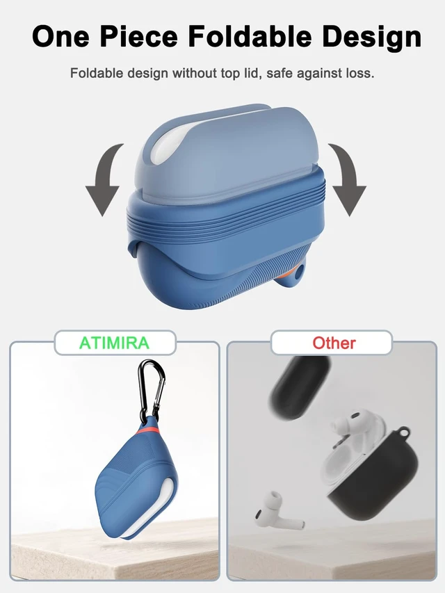 Alt view image 3 of 6 - for AirPods Pro 3 Case Silicone - Waterproof, Shockproof, Drop Protection Textured Design, Wireless Charging Supported, One-Piece Folding Design with Carabiner for Apple AirPods Pro 3rd Gen - Blue
