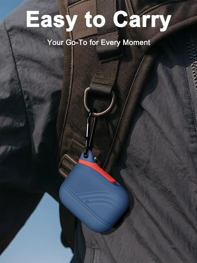 Alt view image 6 of 6 - for AirPods Pro 3 Case Silicone - Waterproof, Shockproof, Drop Protection Textured Design, Wireless Charging Supported, One-Piece Folding Design with Carabiner for Apple AirPods Pro 3rd Gen - Blue