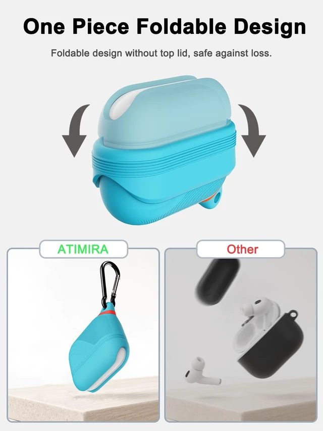 Alt view image 3 of 6 - for AirPods Pro 3 Case Silicone - Waterproof, Shockproof, Drop Protection Textured Design, Wireless Charging Supported, One-Piece Folding Design with Carabiner for Apple AirPods Pro 3 Case - Sky Blue