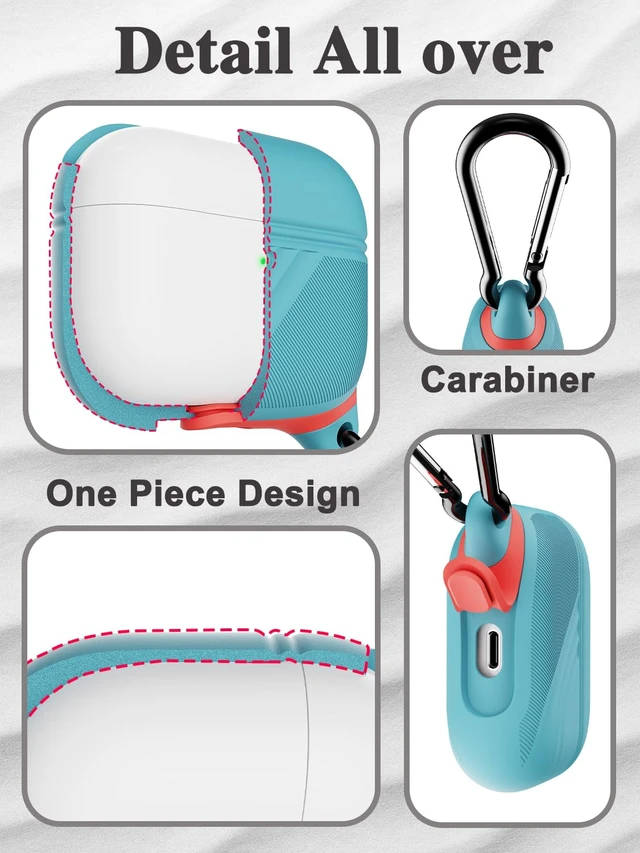 Alt view image 4 of 6 - for AirPods Pro 3 Case Silicone - Waterproof, Shockproof, Drop Protection Textured Design, Wireless Charging Supported, One-Piece Folding Design with Carabiner for Apple AirPods Pro 3 Case - Sky Blue