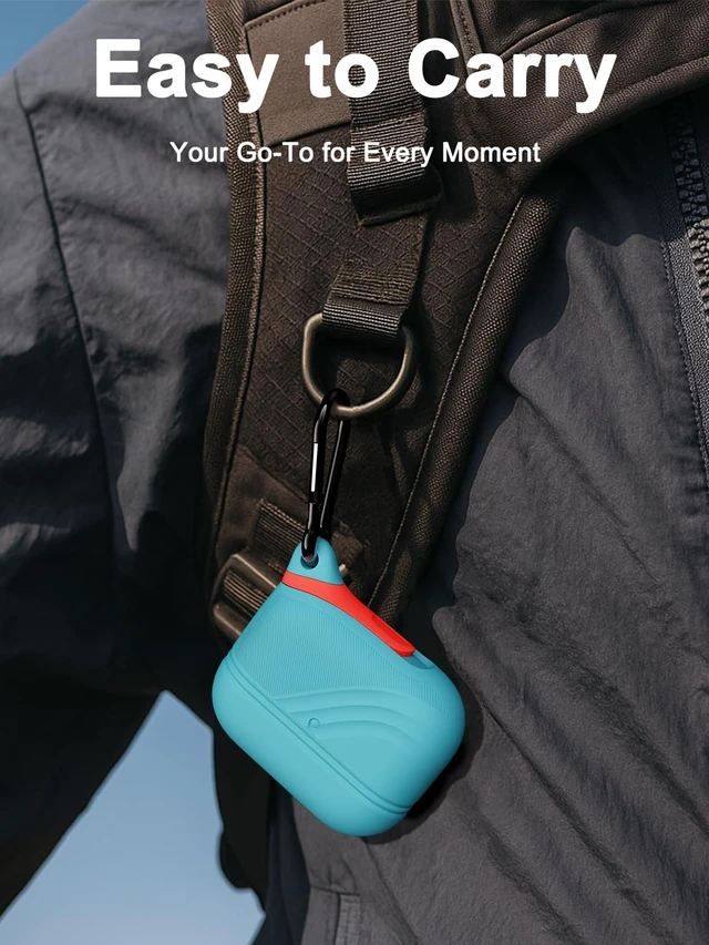 Alt view image 6 of 6 - for AirPods Pro 3 Case Silicone - Waterproof, Shockproof, Drop Protection Textured Design, Wireless Charging Supported, One-Piece Folding Design with Carabiner for Apple AirPods Pro 3 Case - Sky Blue
