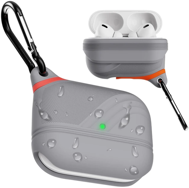 Main image of for AirPods Pro 3 Case Silicone - Waterproof, Shockproof, Drop Protection Textured Design, Wireless Charging Supported, One-Piece Folding Design with Carabiner for Apple AirPods Pro 3rd Gen - Grey