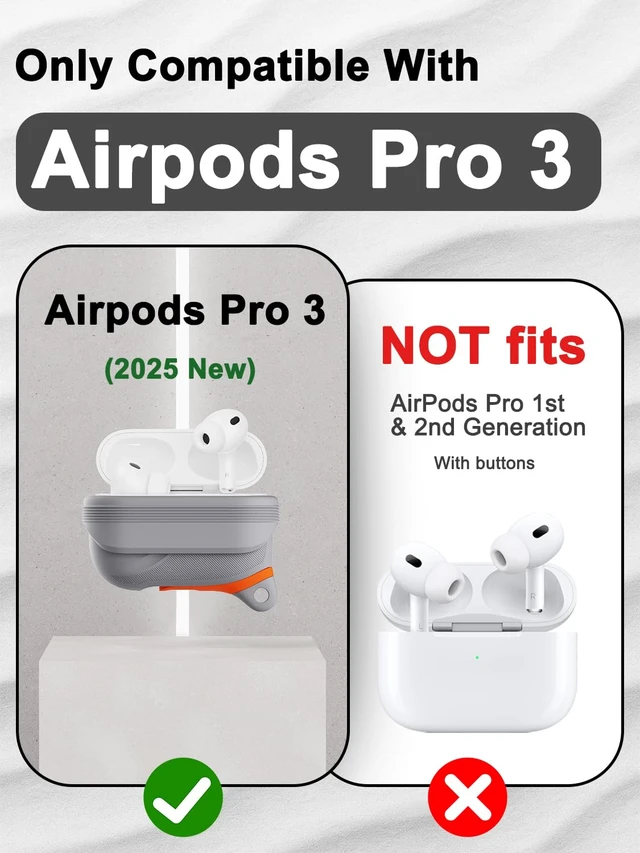 Alt view image 2 of 6 - for AirPods Pro 3 Case Silicone - Waterproof, Shockproof, Drop Protection Textured Design, Wireless Charging Supported, One-Piece Folding Design with Carabiner for Apple AirPods Pro 3rd Gen - Grey