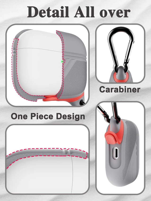 Alt view image 4 of 6 - for AirPods Pro 3 Case Silicone - Waterproof, Shockproof, Drop Protection Textured Design, Wireless Charging Supported, One-Piece Folding Design with Carabiner for Apple AirPods Pro 3rd Gen - Grey
