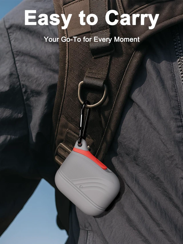 Alt view image 6 of 6 - for AirPods Pro 3 Case Silicone - Waterproof, Shockproof, Drop Protection Textured Design, Wireless Charging Supported, One-Piece Folding Design with Carabiner for Apple AirPods Pro 3rd Gen - Grey