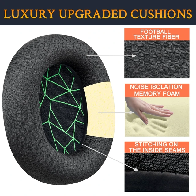 Alt view image 3 of 4 - Earpads for SteelSeries Arctis 7/9/5/3/1 (Not Fit Nova) - B&Green Also for Arctis 7/7+/7P/7X, Arctis Pro, Arctis 9/9X, Arctis 5/3/1, Arctis Prime - Ear Pads Cushions Replacement