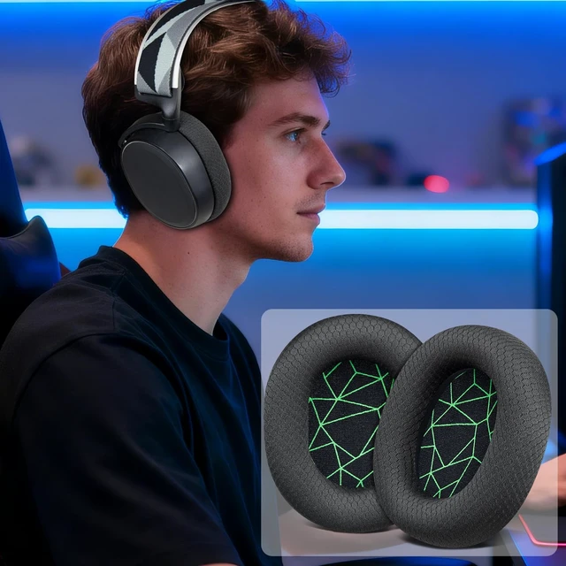 Alt view image 4 of 4 - Earpads for SteelSeries Arctis 7/9/5/3/1 (Not Fit Nova) - B&Green Also for Arctis 7/7+/7P/7X, Arctis Pro, Arctis 9/9X, Arctis 5/3/1, Arctis Prime - Ear Pads Cushions Replacement