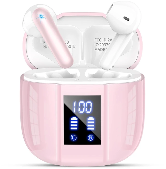 Main image of 2026 Wireless Earbuds, Bluetooth 5.4 Headphones,Ear Buds, LED Display Earphones with Mic, IP7 Waterproof in Earbud, Comfort Fit, Bluetooth Earbuds for Phone Android iOS, Sport, Walk, Pink