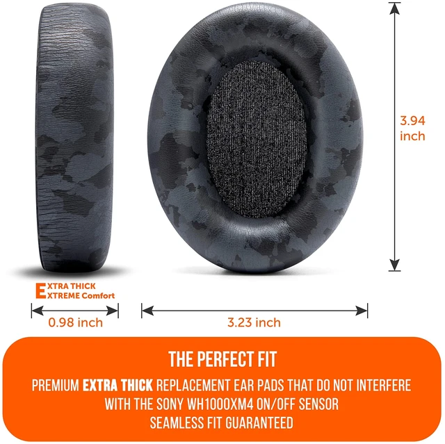 Alt view image 5 of 7 - PadZ WH1000XM4 - Extra Thick Earpads for Sony WH1000XM4 Made by Wicked Cushions Soft PU Leather, Luxurious Memory Foam, Added Thickness Without Disabling Sensor Black Camo