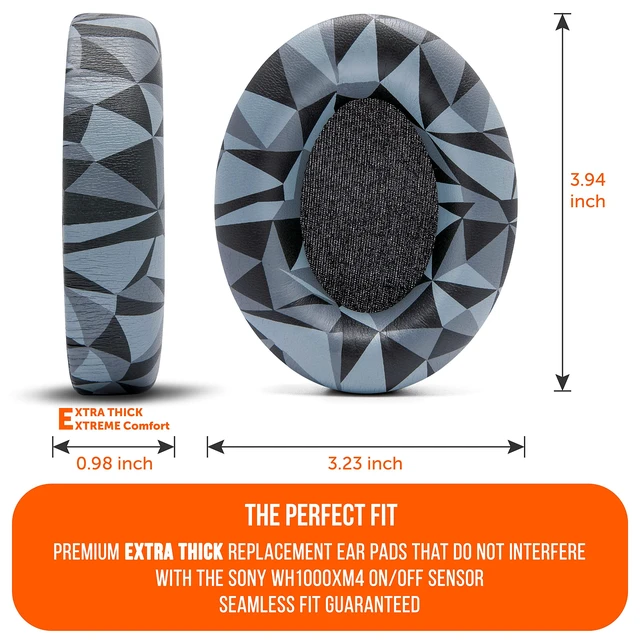 Alt view image 5 of 7 - PadZ WH1000XM4 - Extra Thick Earpads for Sony WH1000XM4 Made by Wicked Cushions Soft PU Leather, Luxurious Memory Foam, Added Thickness Without Disabling Sensor Geo Grey